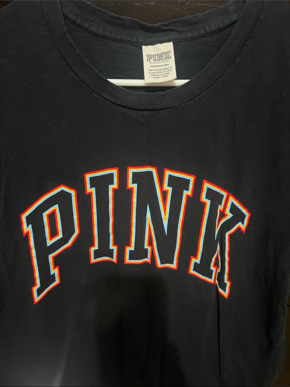 PINK Victoria's Secret Black Tee with Multicolor PINK Logo